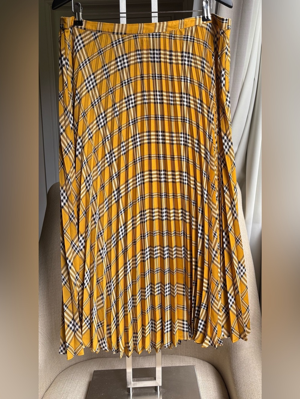 Vince Camuto Highland Yellow Plaid Pleated Skirt
